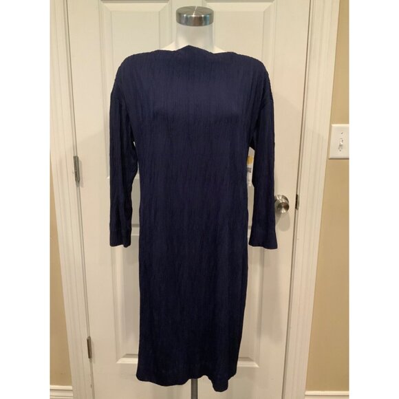 MM. Lafleur Navy Blue Crinkle Textured Boat Neck Shift Dress, Size M - Picture 1 of 10
